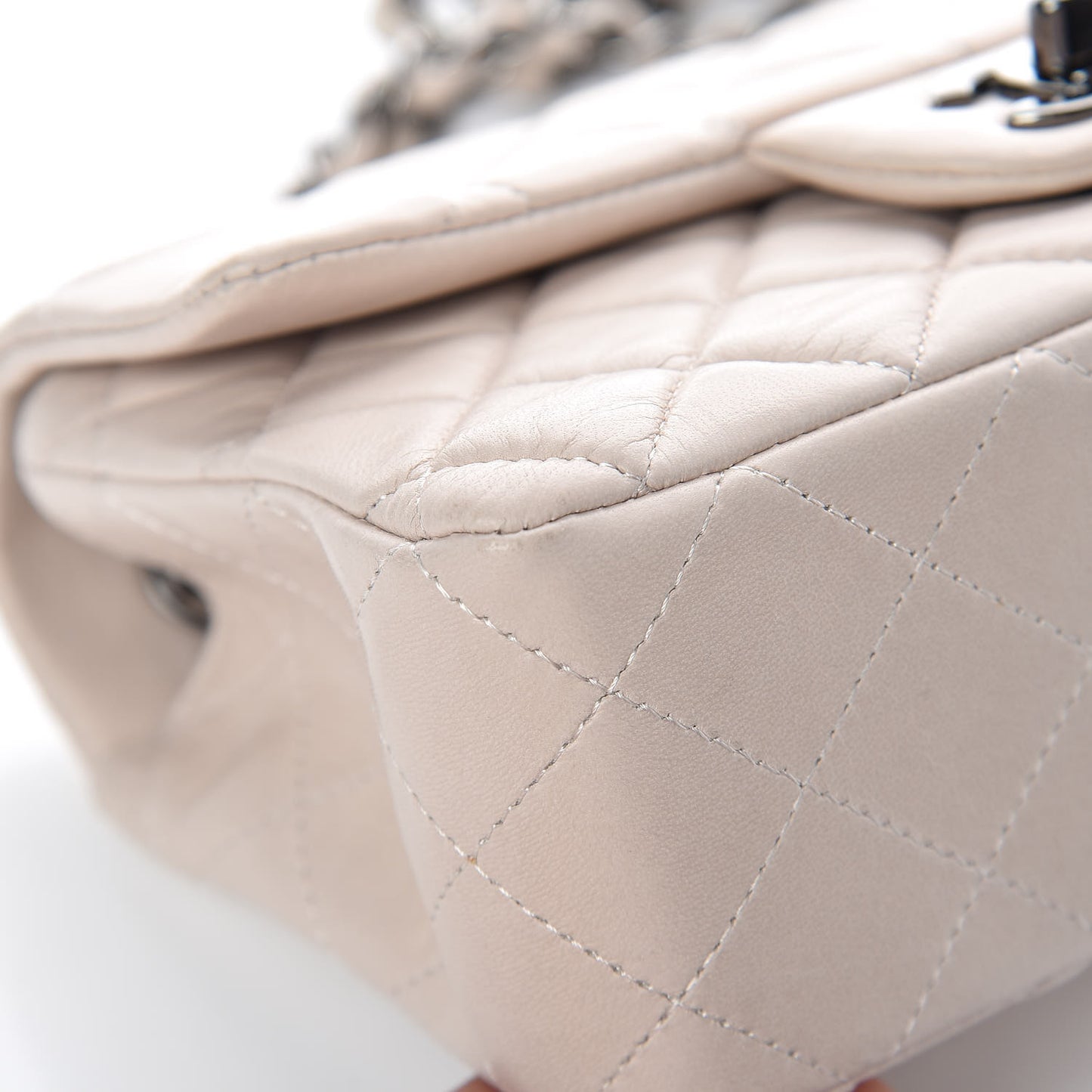 Lambskin Quilted Mini Rectangular Flap Light Beige