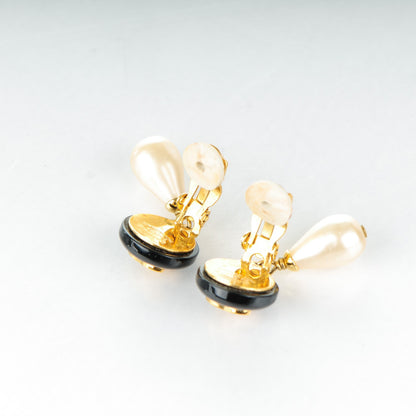 Chanel Pearl CC Drop Clip On Earrings Black Gold 3 of 5