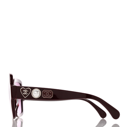 Chanel Acetate Charms Pearl Square Sunglasses 5479-A Burgundy 3 of 8
