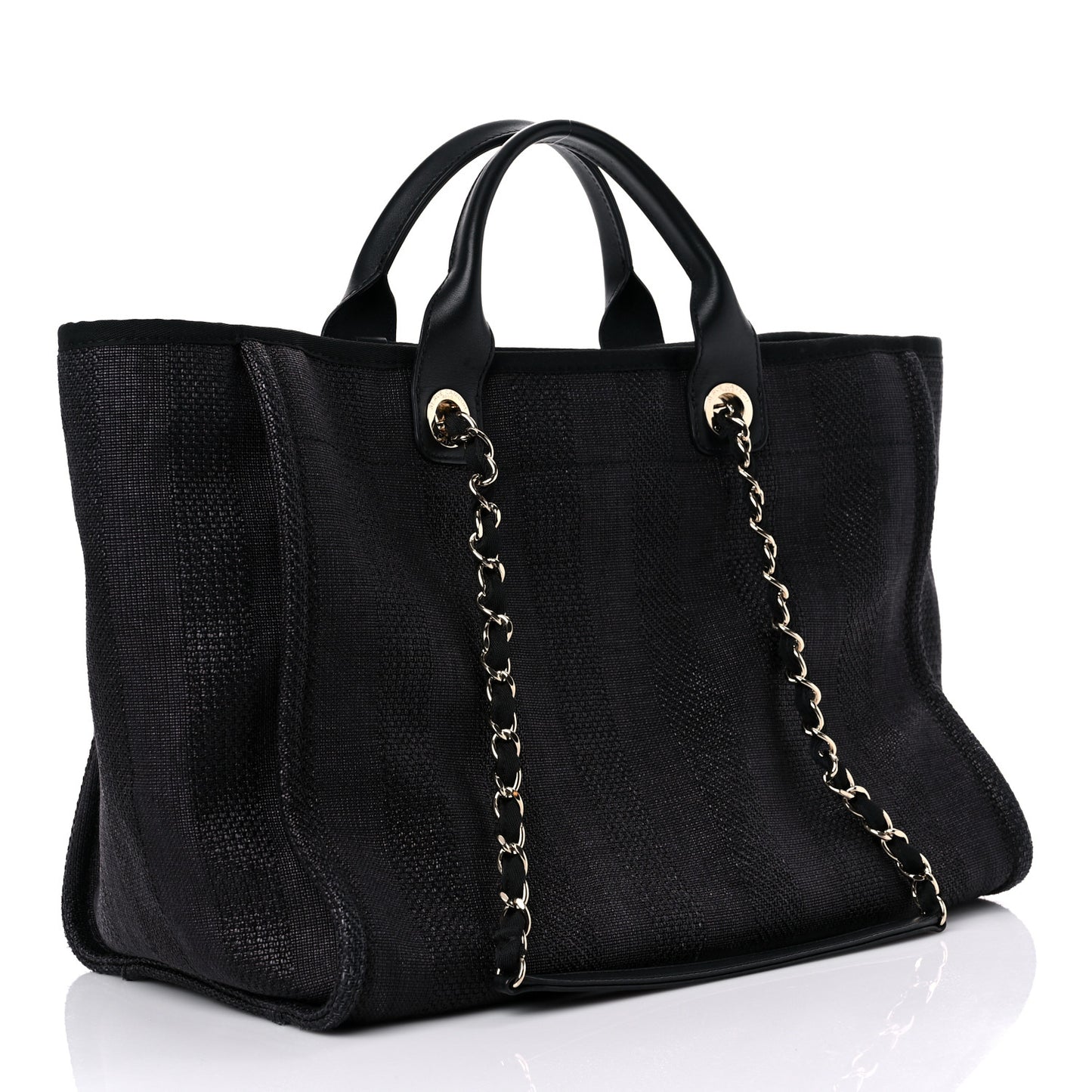 Mixed Fibers Calfskin Striped Medium Deauville Tote Black