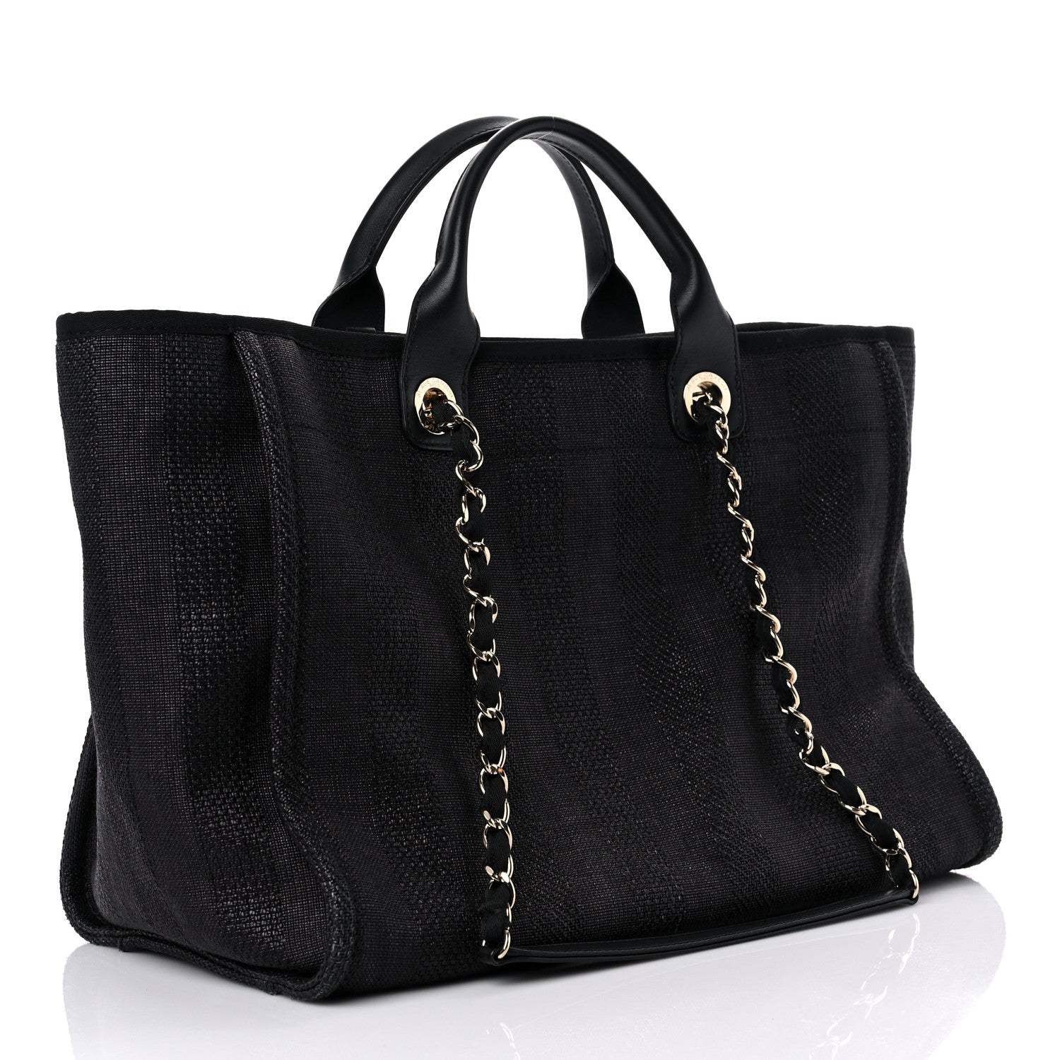 Chanel Mixed Fibers Calfskin Striped Medium Deauville Tote Black 3 of 20
