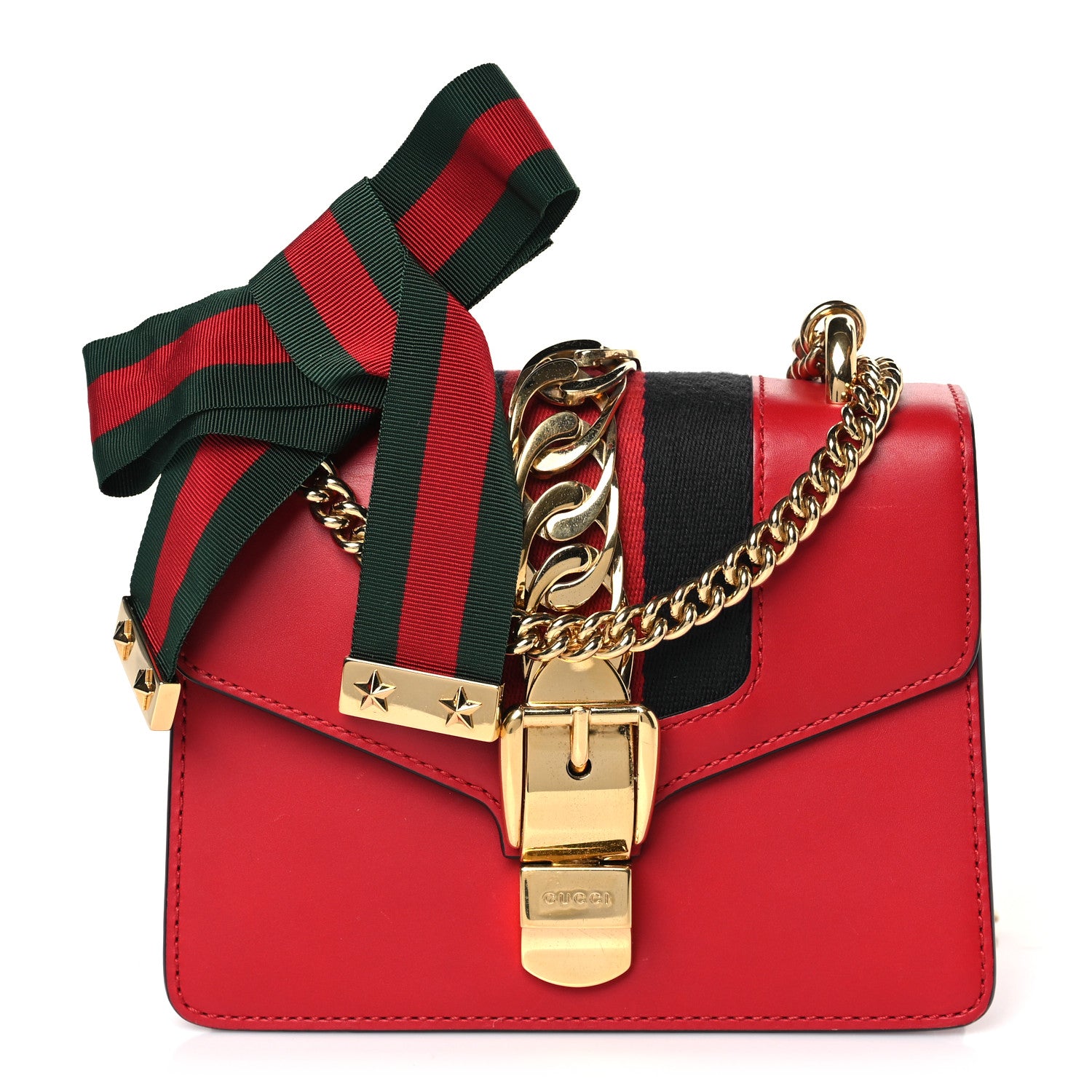 Gucci Calfskin Mini Sylvie Chain Shoulder Bag Hibiscus Red 1 of 9