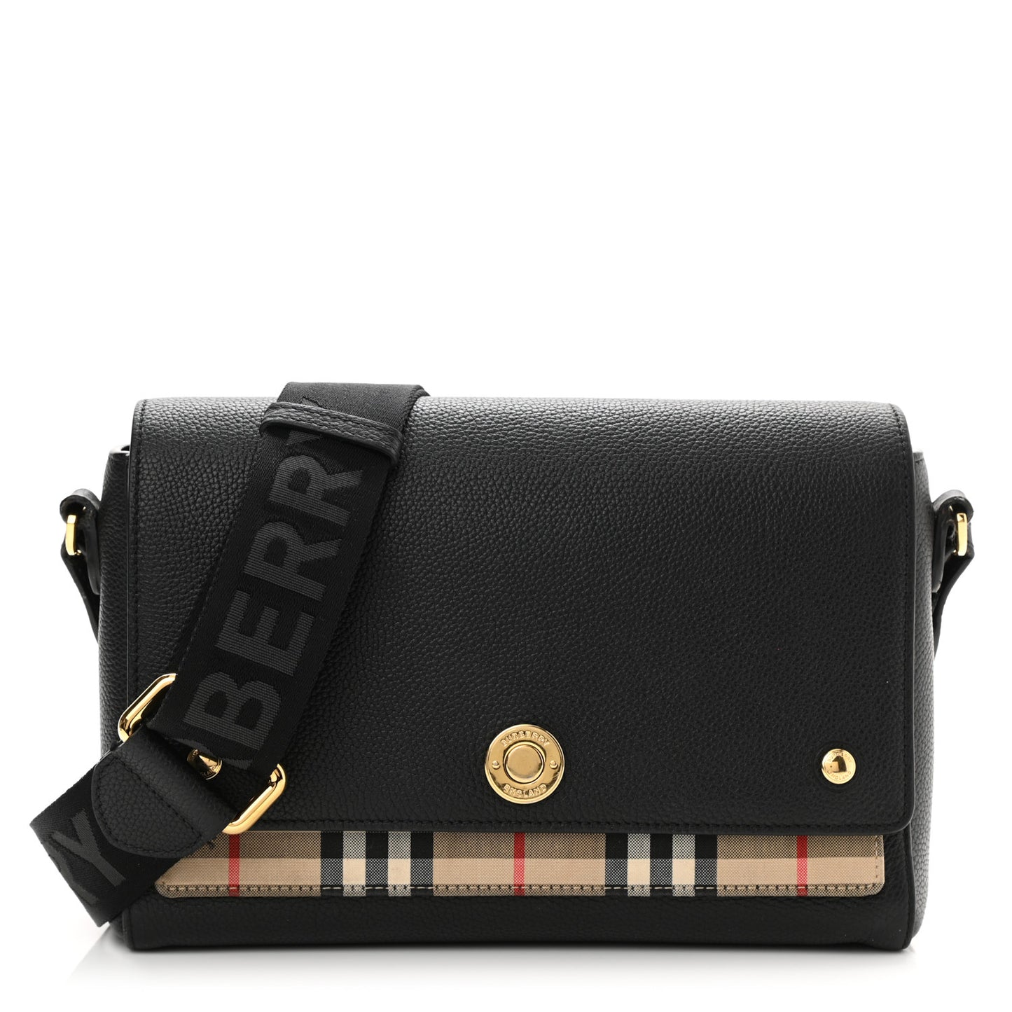 Grainy Calfskin Vintage Check Note Crossbody Bag Black
