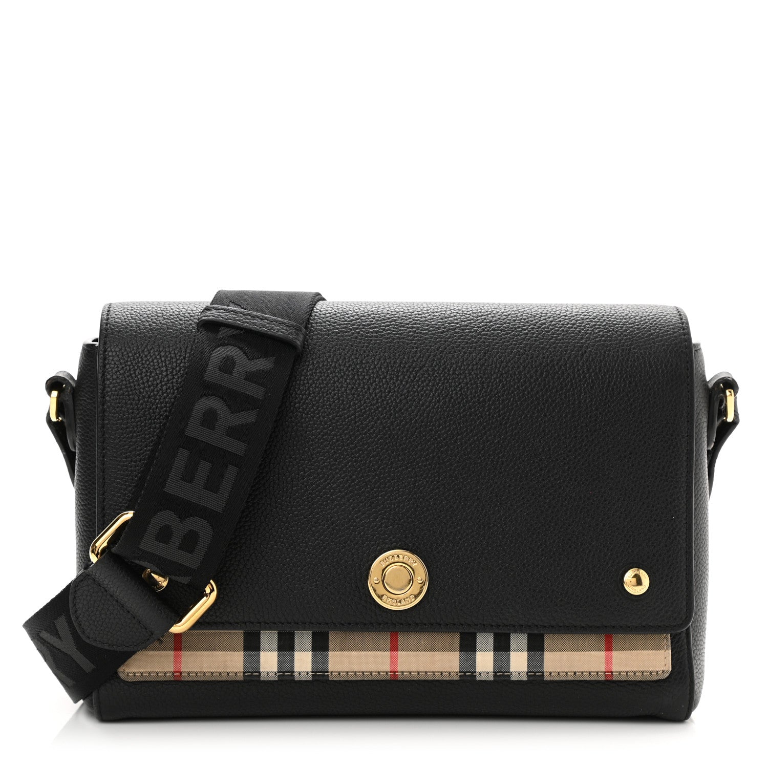 Burberry Grainy Calfskin Vintage Check Note Crossbody Bag Black 1 of 8