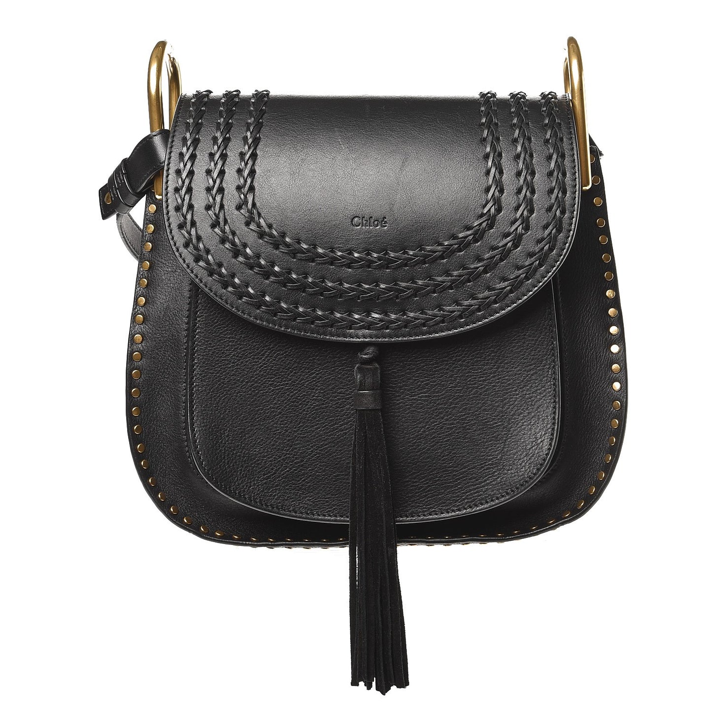 Calfskin Braided Medium Hudson Shoulder Bag Black