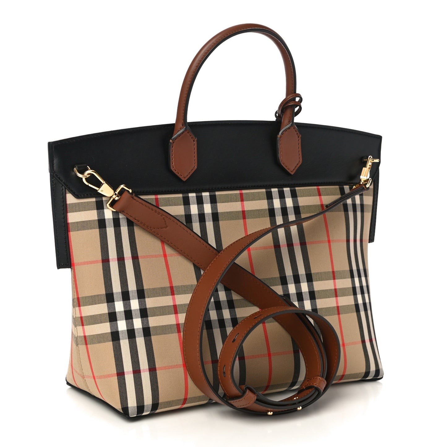 Calfskin Vintage Check Small Society Top Handle Bag Archive Beige Black