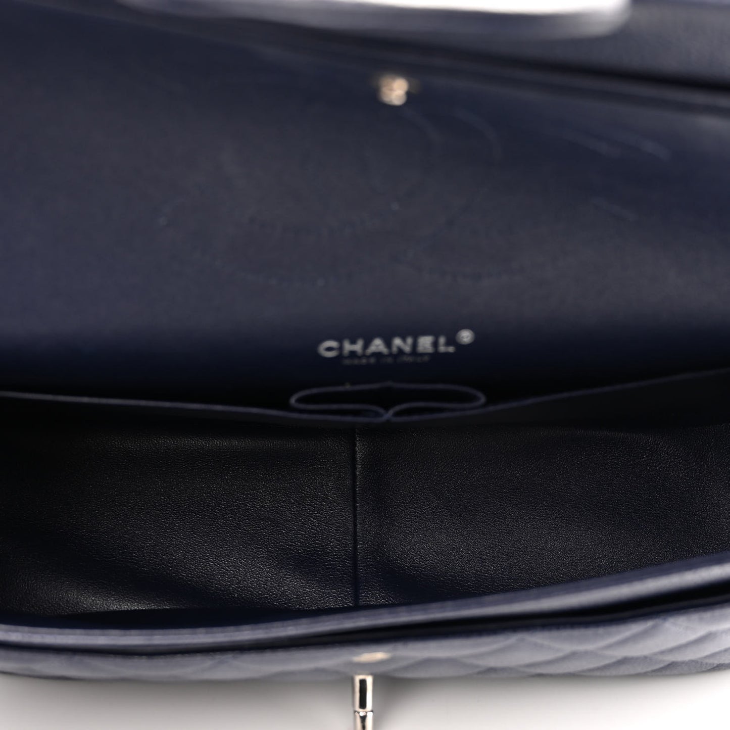 Caviar Quilted Jumbo Double Flap Navy Blue