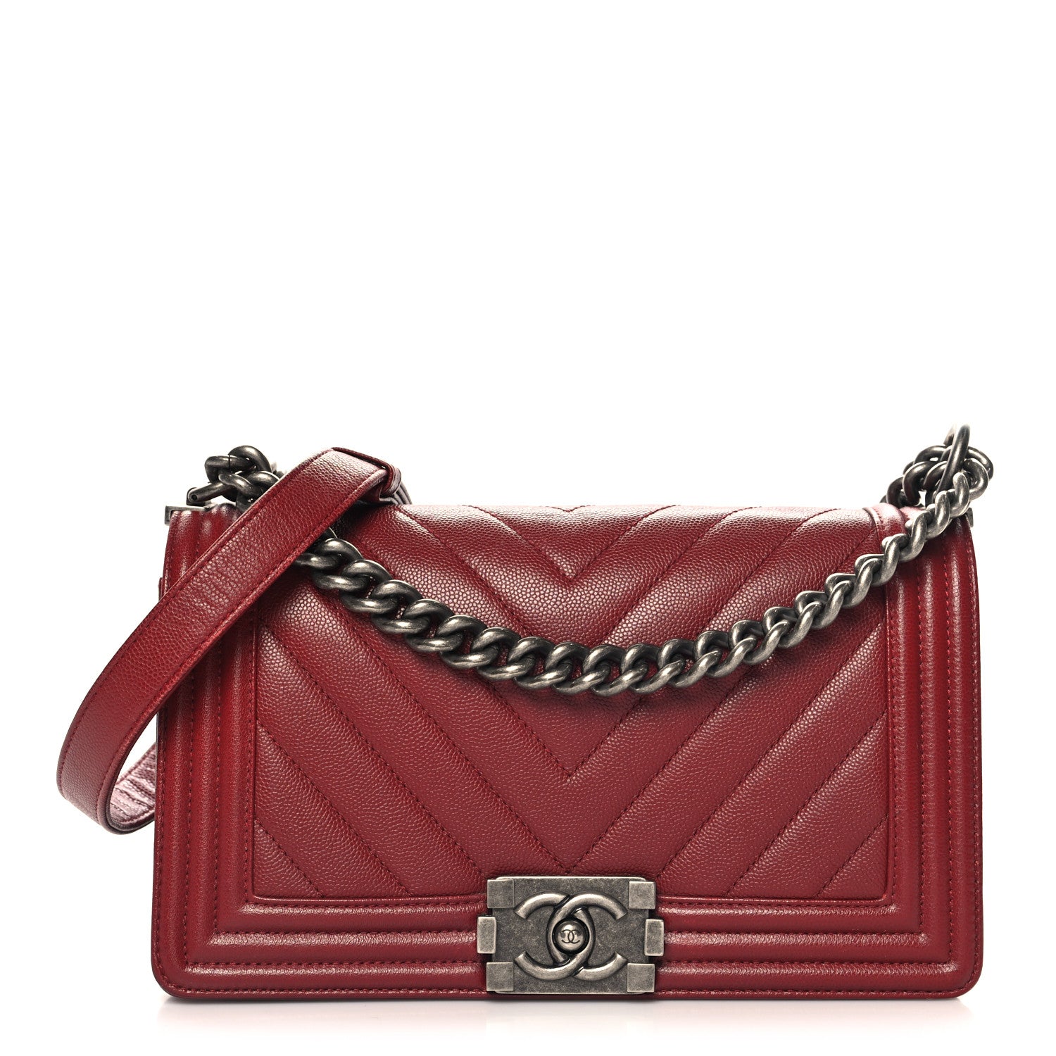 Chanel Caviar Chevron Quilted Medium Boy Flap Red 1 of 10