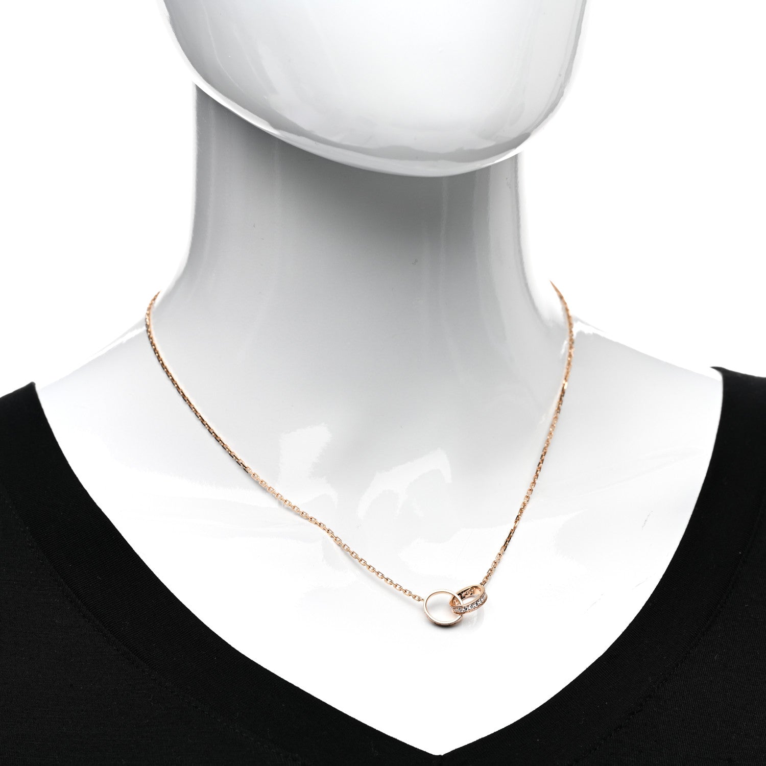 Cartier 18K Pink Gold Diamond Interlocking LOVE Necklace 2 of 5