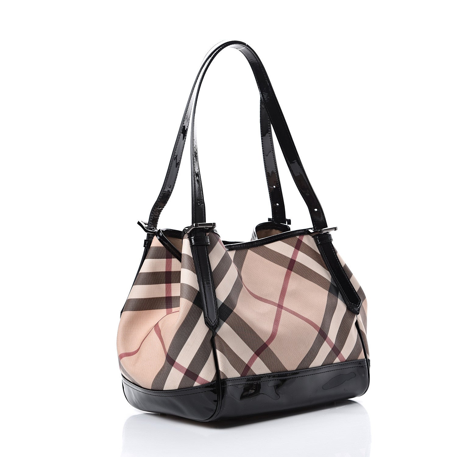 Burberry Patent Nova Check Small Tote Black 2 of 13