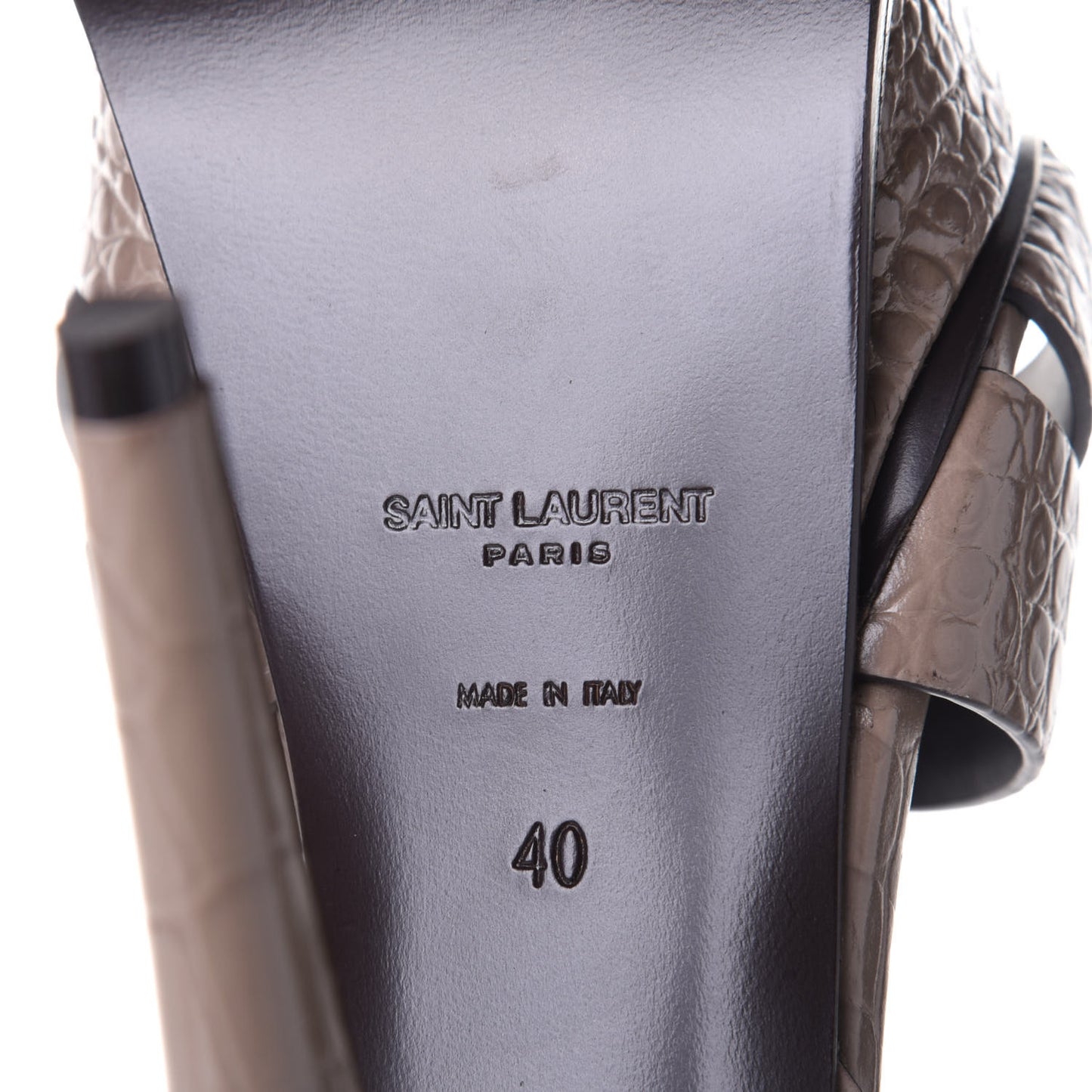 Calfskin Embossed Crocodile Tribute 105 Platform Sandals 40 Dusty Grey