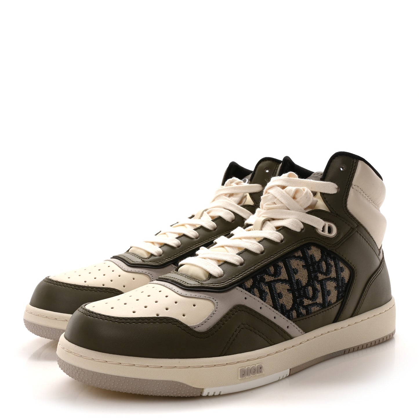 Smooth Calfskin Jacquard Oblique Mens B27 Mid Top Sneakers 43 Green Beige