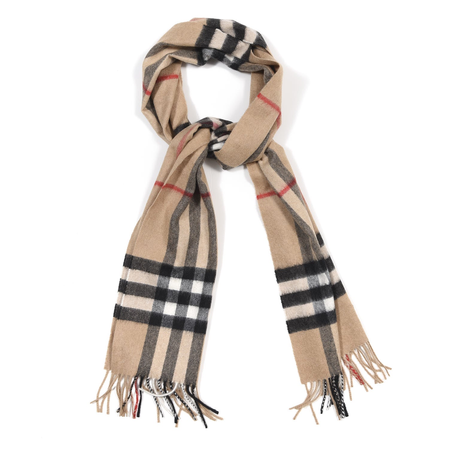 Burberry Cashmere Giant Check Fringe Scarf Camel 1 of 4