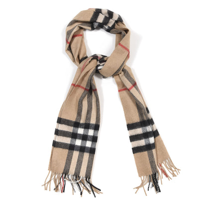 Burberry Cashmere Giant Check Fringe Scarf Camel 1 of 4