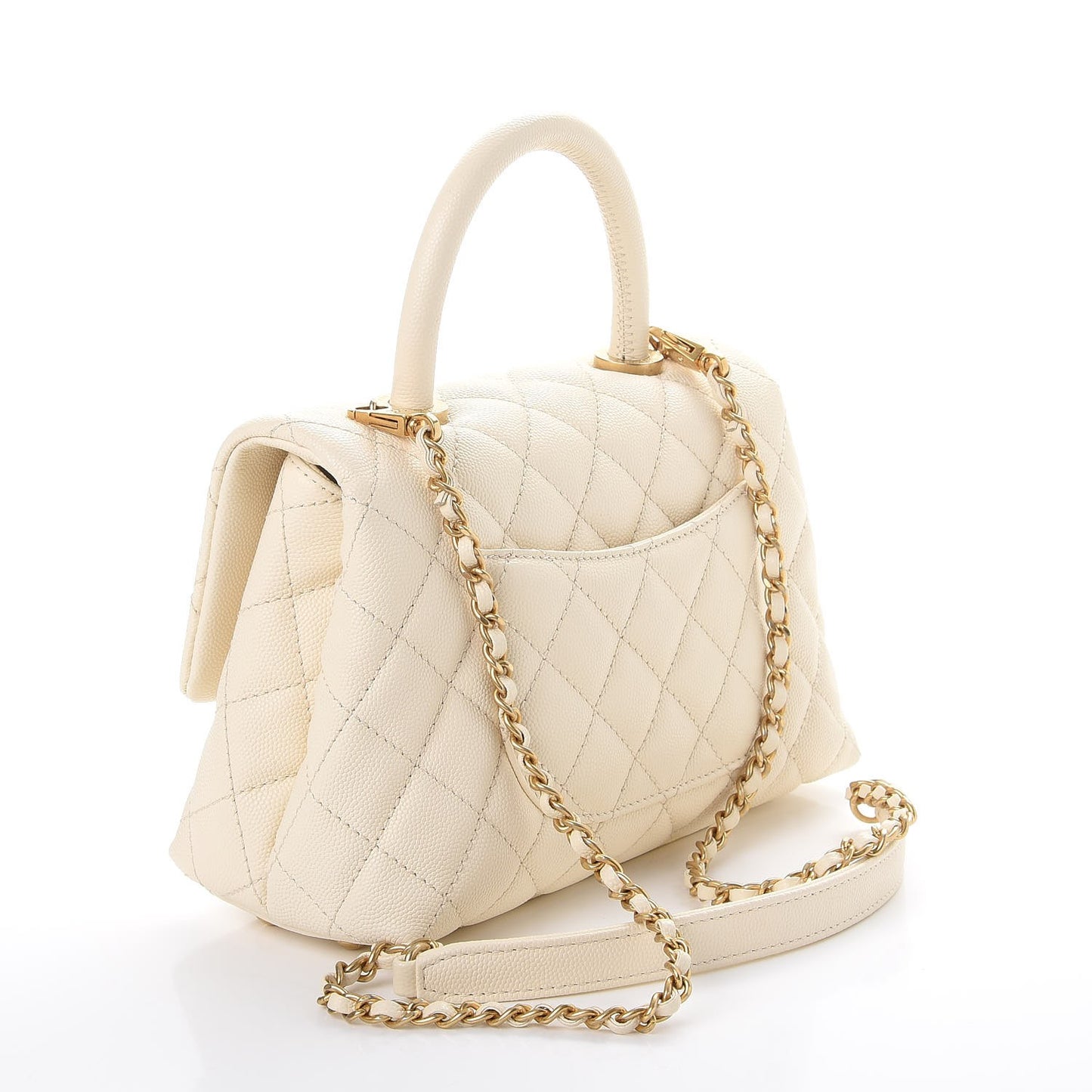 Caviar Quilted Mini Coco Handle Flap Light Beige