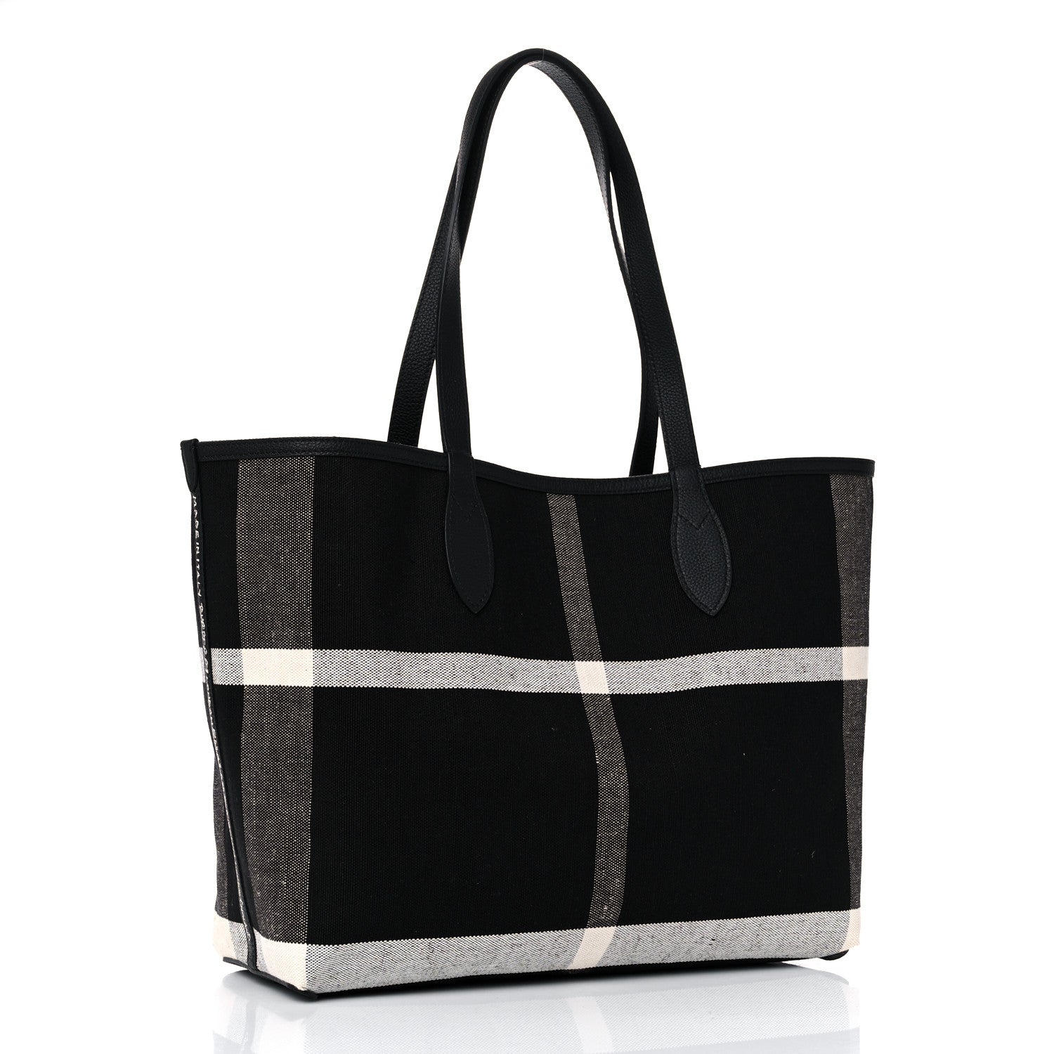 Burberry Coated Canvas Mega Check Large Reversible Doodle Tote Black White 12 of 17