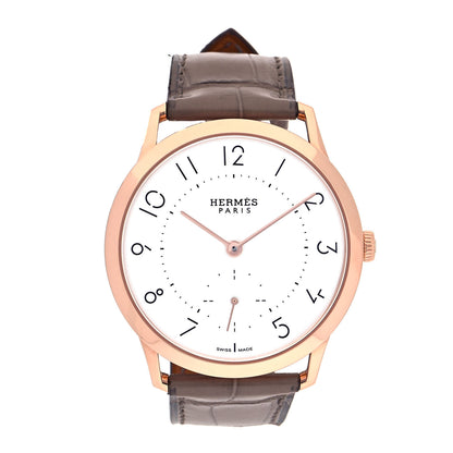 Hermes 18K Rose Gold Alligator 39.5mm Slim D'Hermes Automatic Watch Etoupe 1 of 5