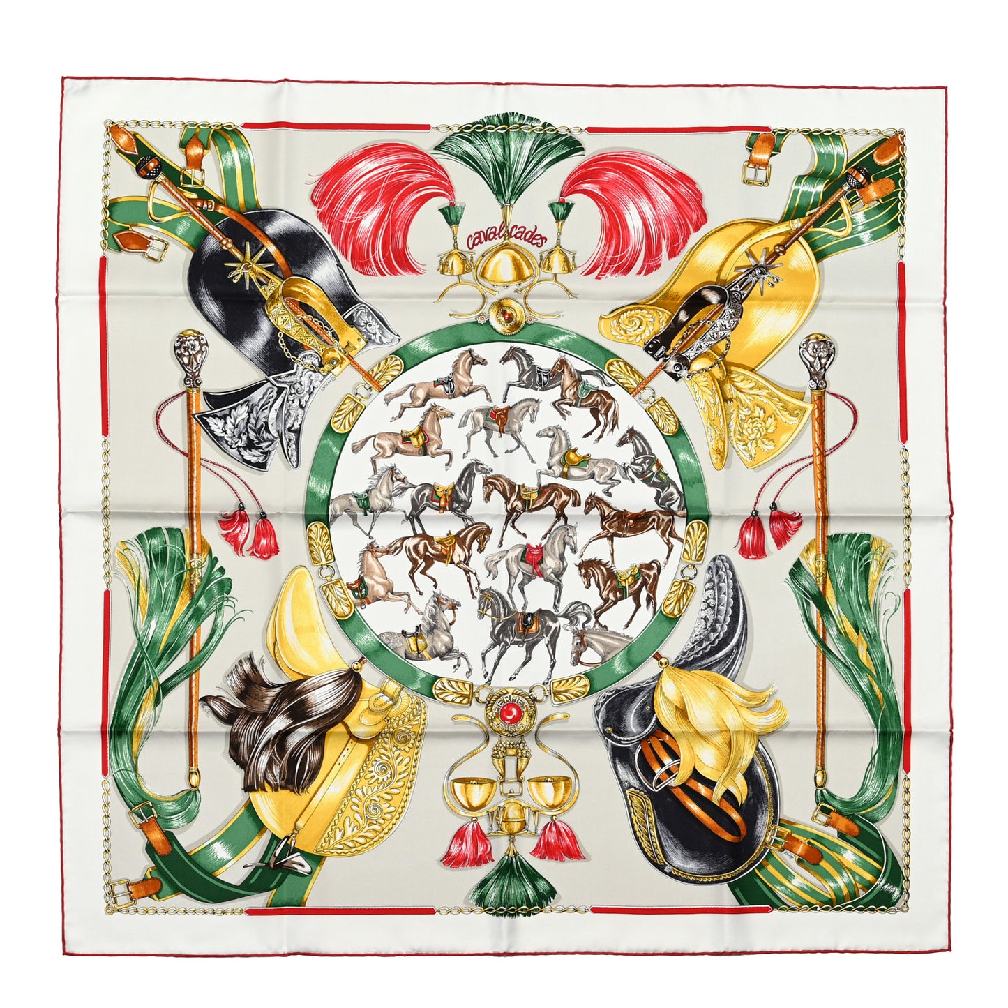 Silk Cavalcades Scarf 90 White Gris Perle Vert
