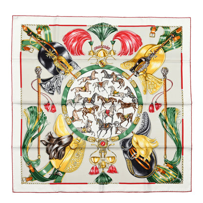 Hermes Silk Cavalcades Scarf 90 White Gris Perle Vert 1 of 6