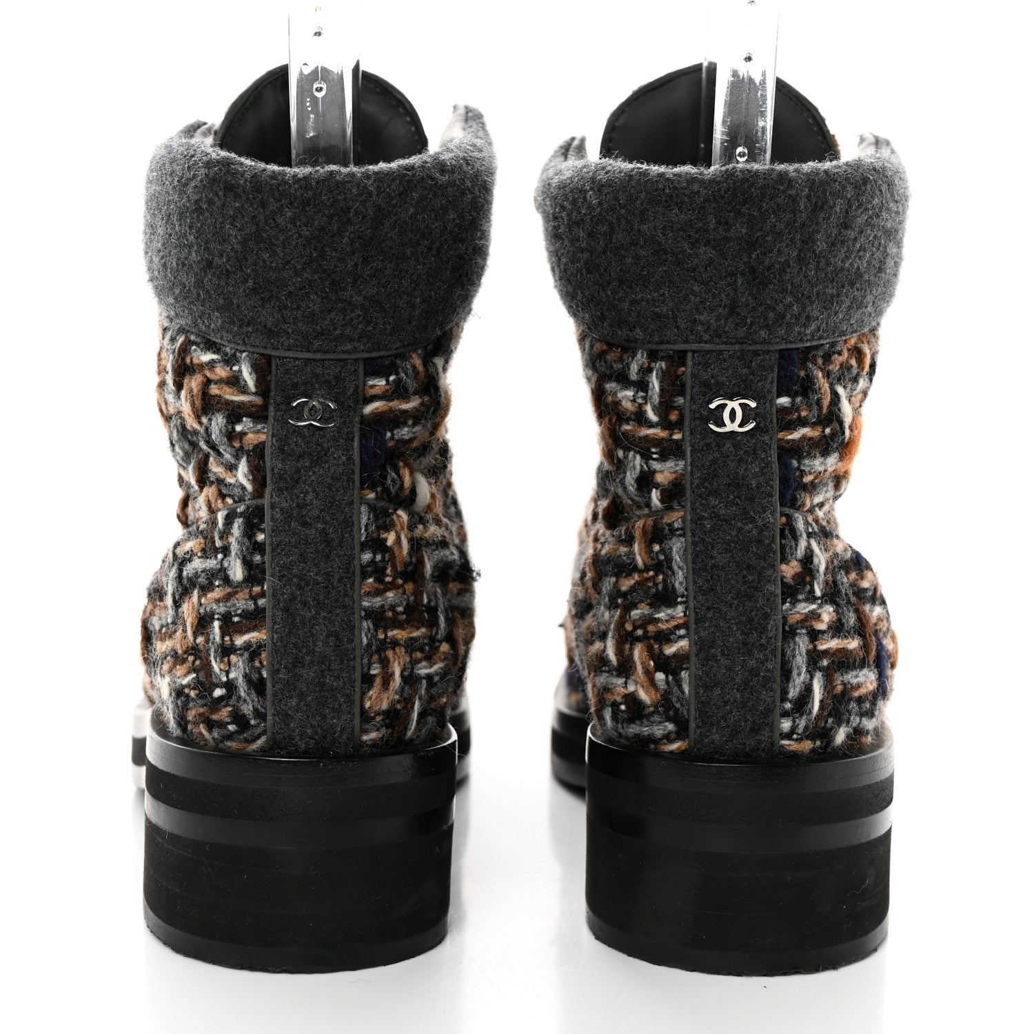 Chanel Tweed Lace Up Short Boots 38 Green Brown Black 5 of 11