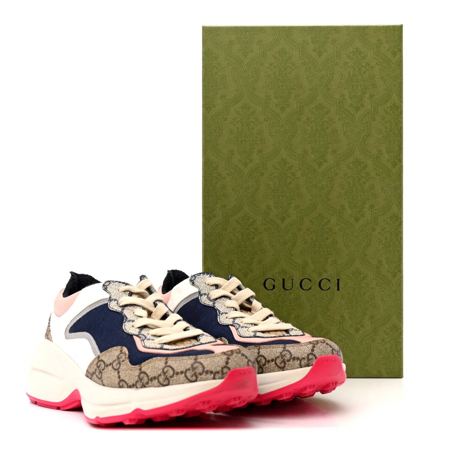 Gucci GG Supreme Monogram Mix Monogram Womens Rhyton Sneakers 37 London Blue Beige Pale Pink 9 of 9
