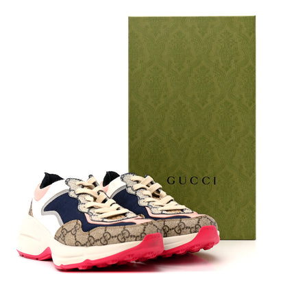 Gucci GG Supreme Monogram Mix Monogram Womens Rhyton Sneakers 37 London Blue Beige Pale Pink 9 of 9