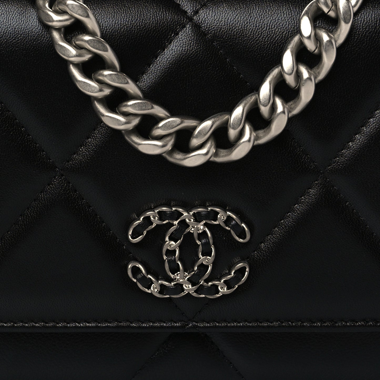 Lambskin Quilted Chanel 19 Wallet On Chain WOC Black