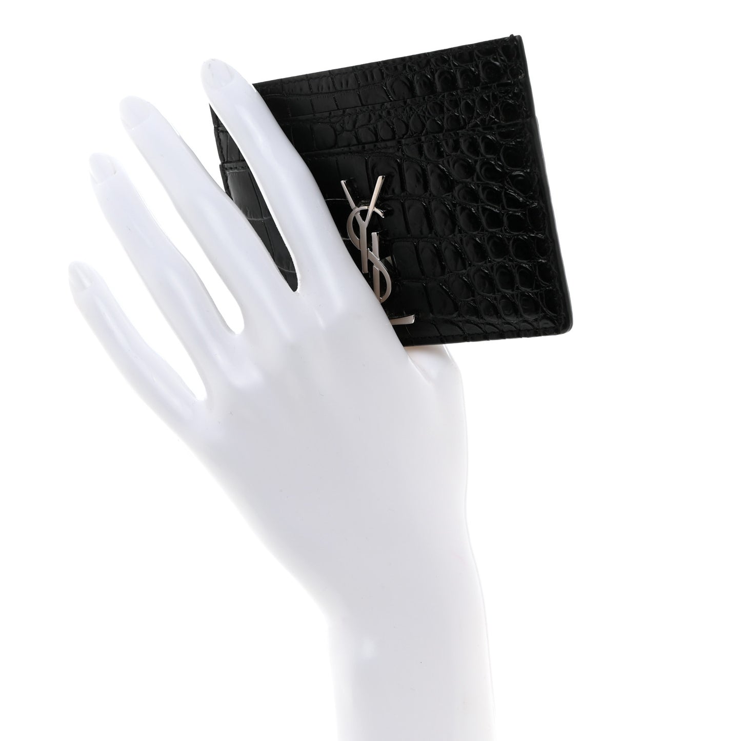 Calfskin Crocodile Embossed Monogram Credit Card Case Black