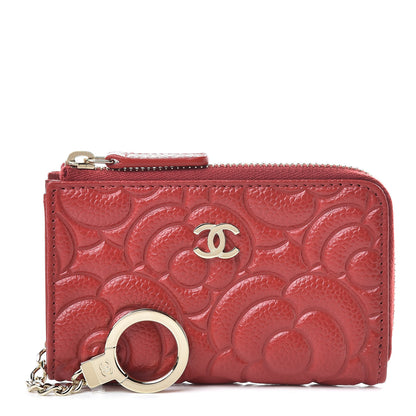 Chanel Caviar Camellia Embossed Key Holder Case Red 1 of 7