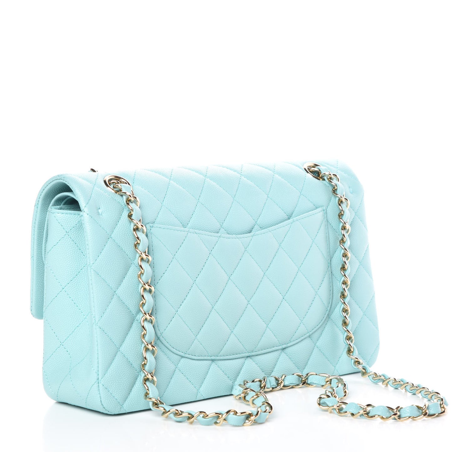 Caviar Quilted Medium Double Flap Light Blue
