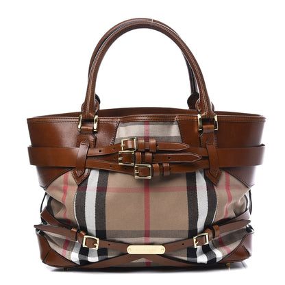 Burberry House Check Bridle Calfskin Medium Lynher Tote Dark Tan 1 of 14