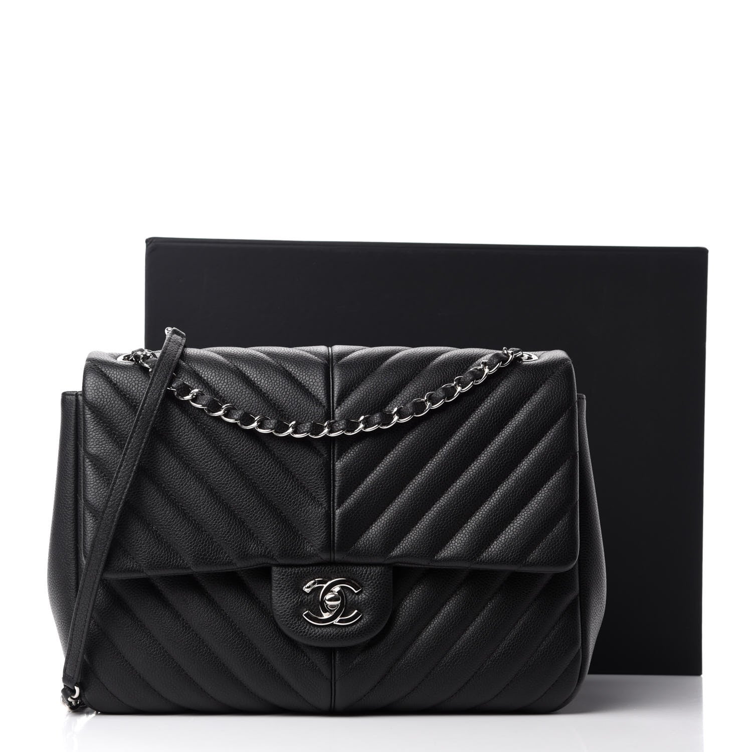 Chanel Caviar Chevron Quilted Large Puffy CC Flap Black 11 of 11