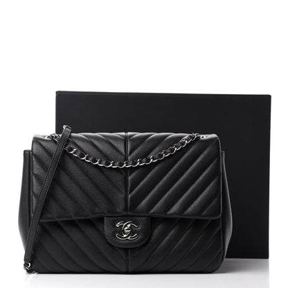 Chanel Caviar Chevron Quilted Large Puffy CC Flap Black 11 of 11