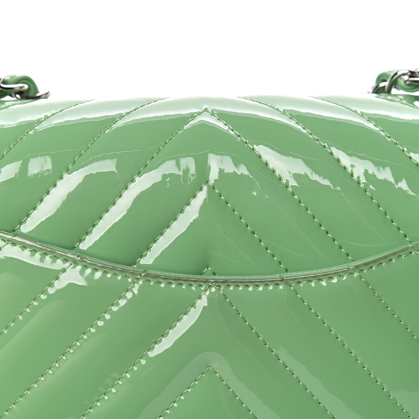 Patent Calfskin Chevron Quilted Mini Rectangular Flap Green