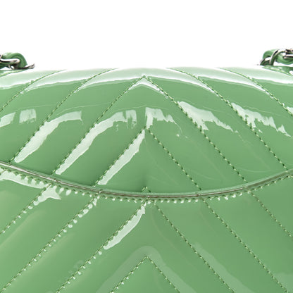 Chanel Patent Calfskin Chevron Quilted Mini Rectangular Flap Green 8 of 10