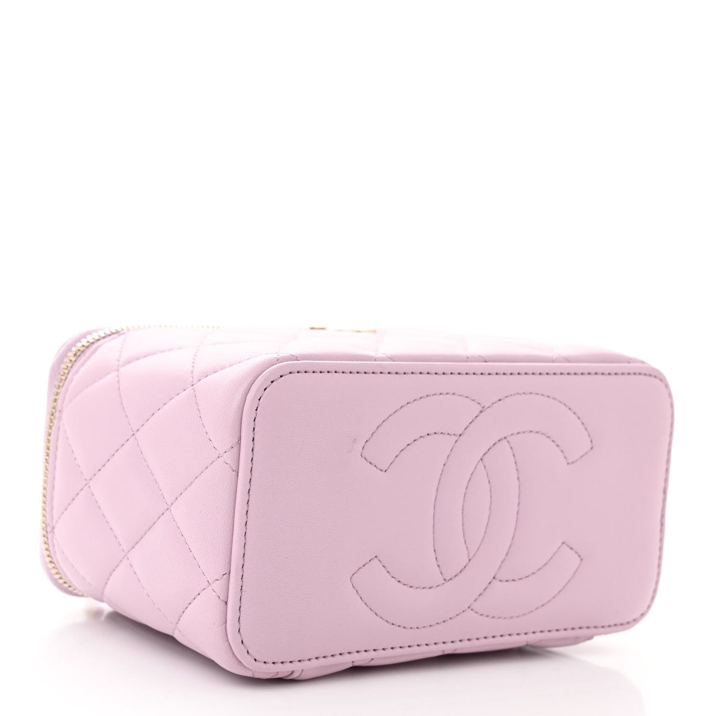 Lambskin Quilted Small Top Handle Vanity Case With Chain Light Pink
