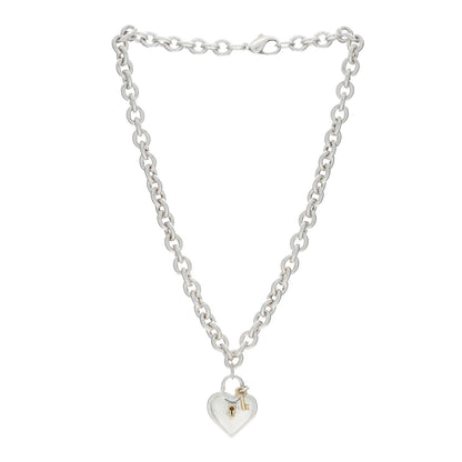 Tiffany Sterling Silver 18K Yellow Gold Heart Lock Key Pendant Necklace 3 of 6