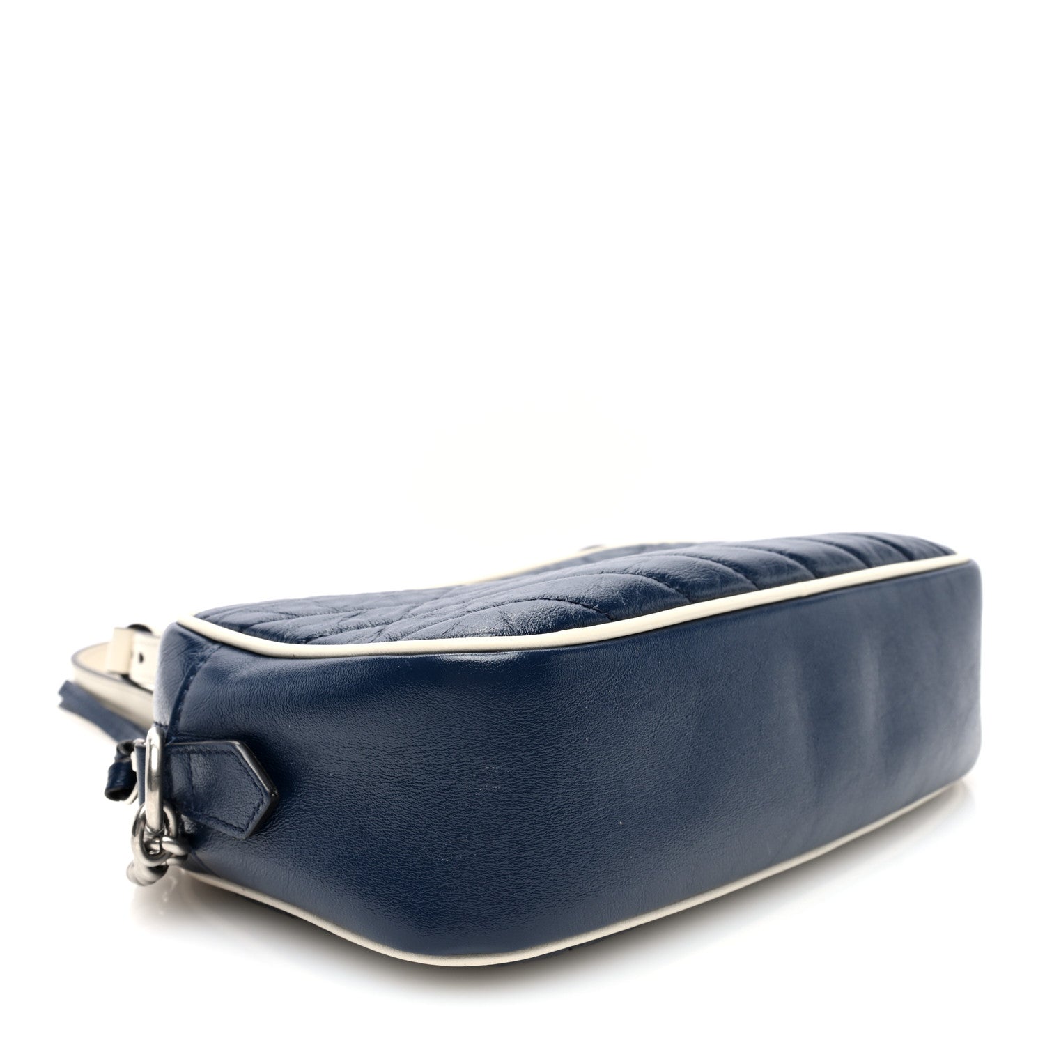Gucci Vintage Effect Calfskin Matelasse Diagonal Small Torchon GG Marmont Chain Shoulder Bag Blue Agata Mystic White 4 of 10