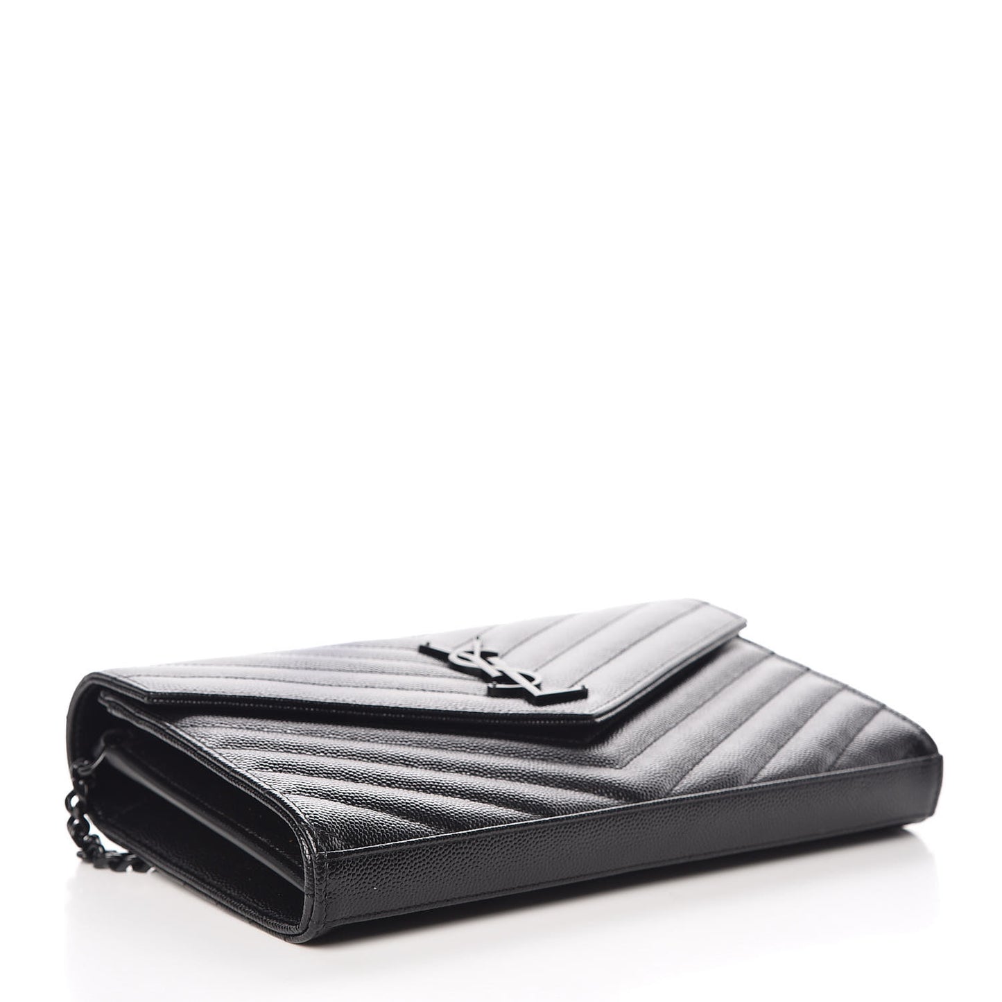 Grain De Poudre Matelasse Chevron Monogram Chain Wallet Black