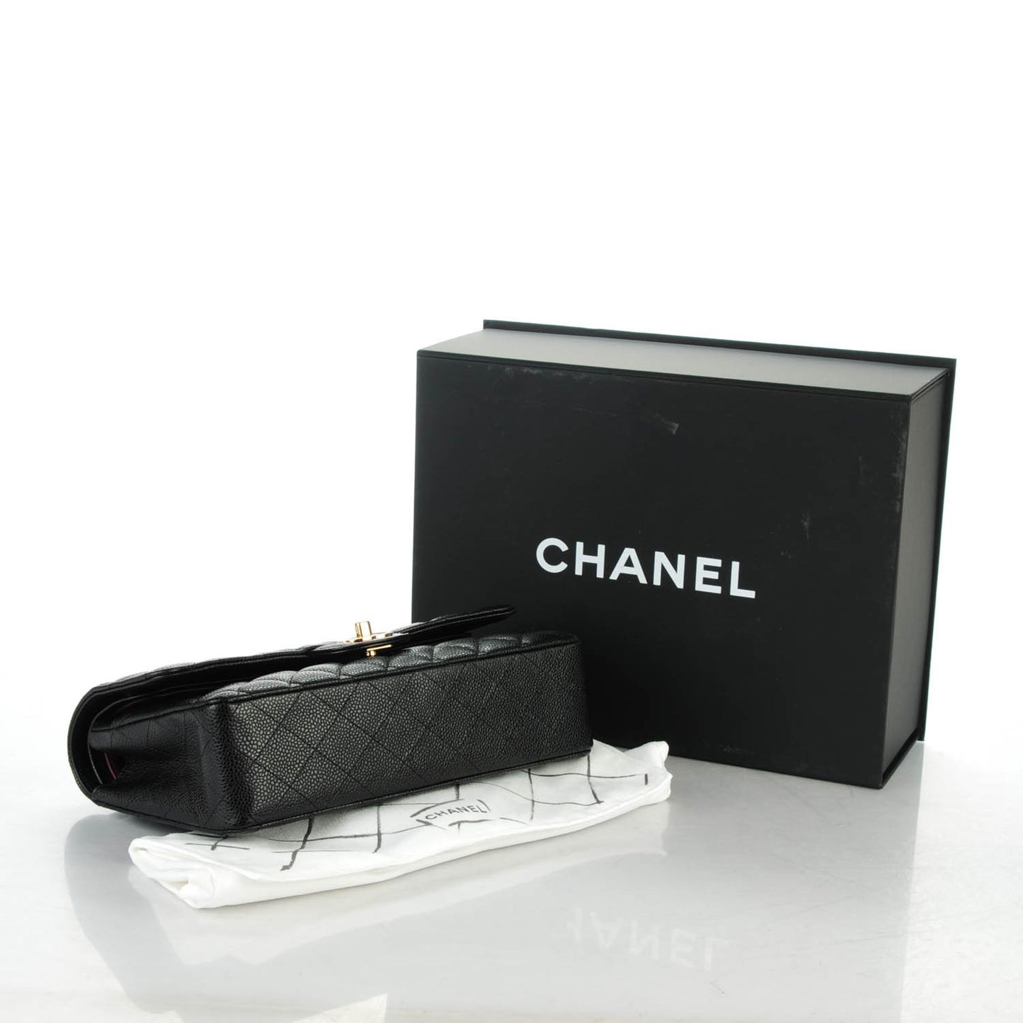 Caviar Quilted Medium Double Flap Black