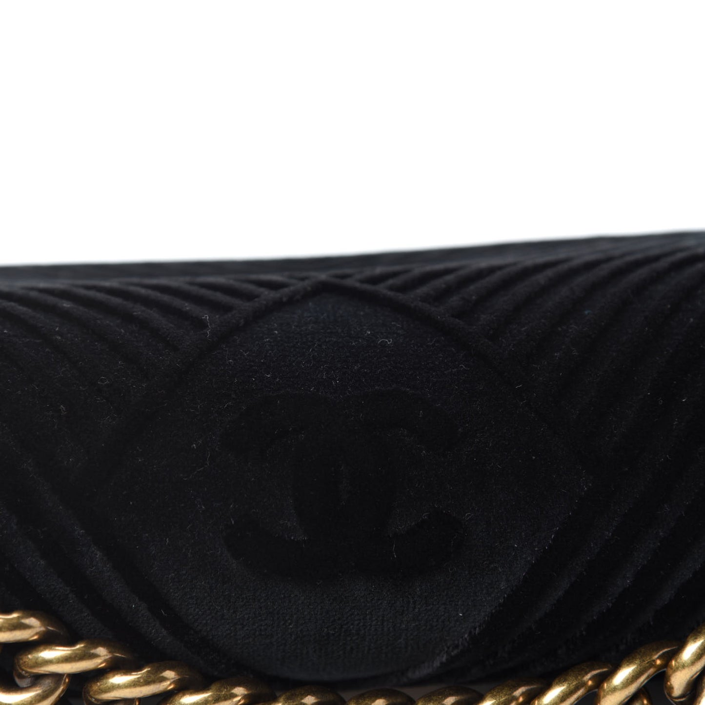 Velvet Chevron Quilted Small Boy Flap Black
