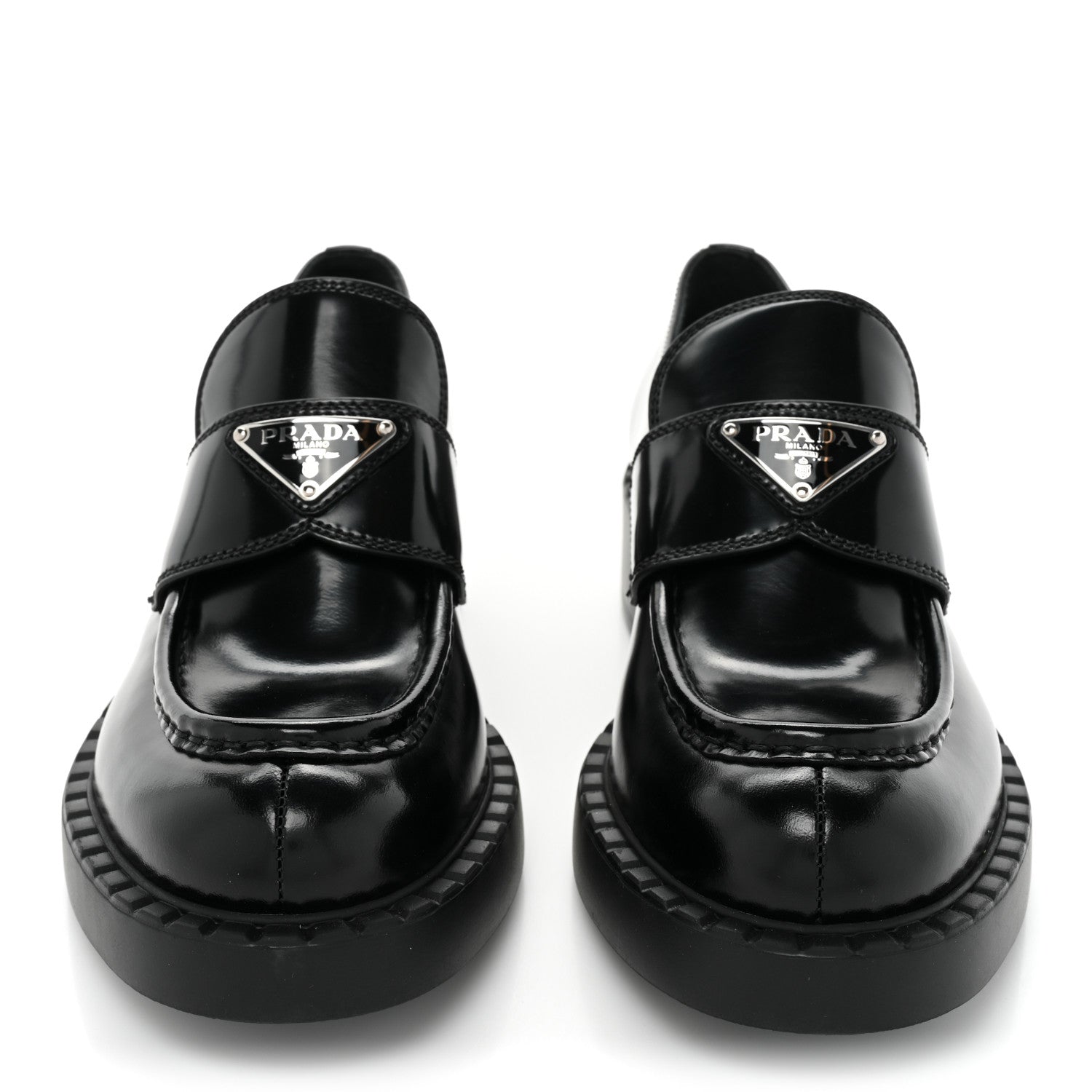 Prada Spazzolato Metal Triangle Logo 50mm Loafers 37.5 Black 2 of 9