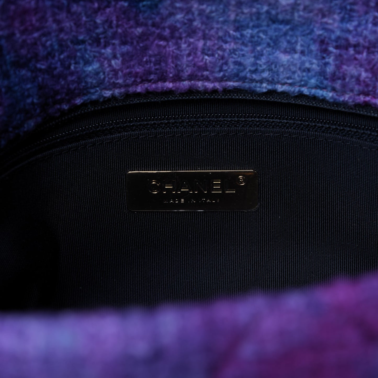 Wool Tweed Quilted Large 19 Flap Purple Black Blue