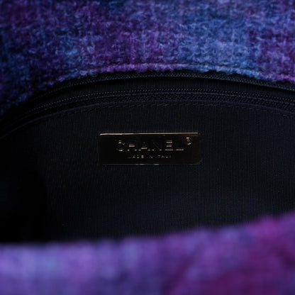 Chanel Wool Tweed Quilted Large 19 Flap Purple Black Blue 8 of 10
