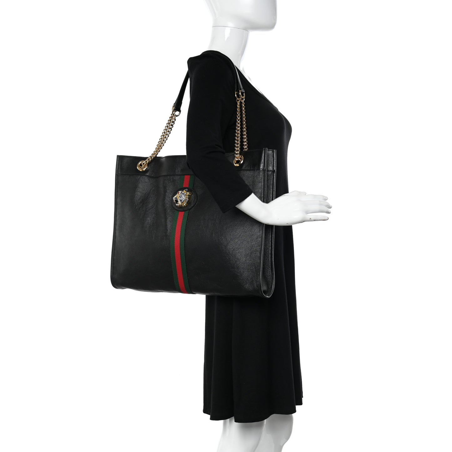 Calfskin Large Rajah Chain Tote Black