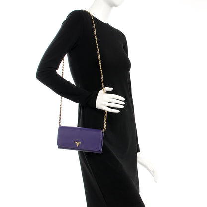 Prada Saffiano Metal Oro Chain Wallet Viola 2 of 13