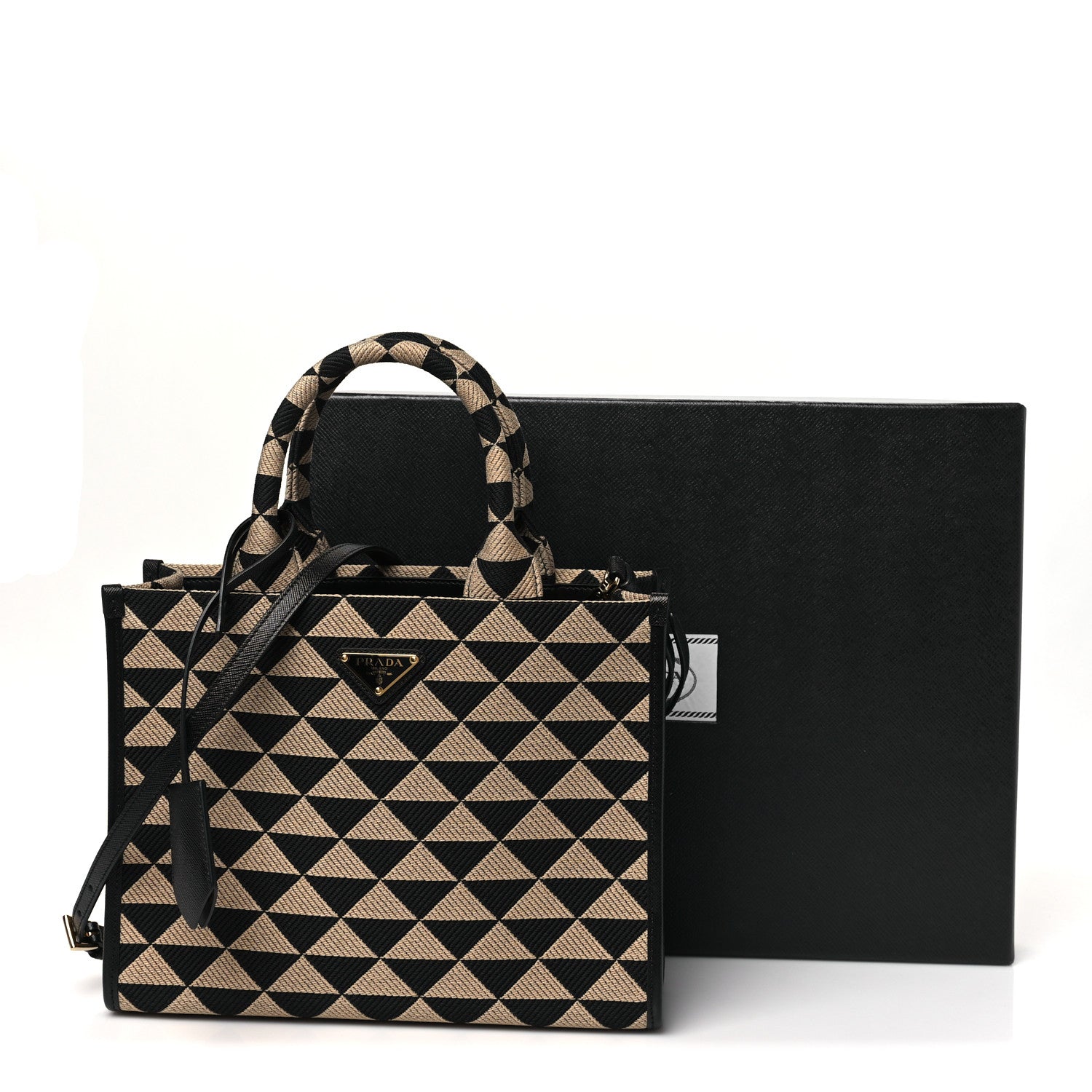 Prada Jacquard Saffiano Triangolo Symbole Embroidered Small Tote Black Corda 10 of 10