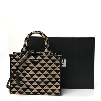 Prada Jacquard Saffiano Triangolo Symbole Embroidered Small Tote Black Corda 10 of 10