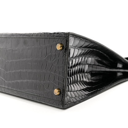 Hermes Shiny Niloticus Crocodile Kelly Sellier 32 Black 9 of 12