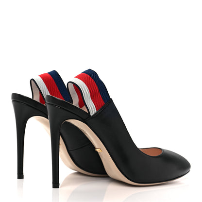 Gucci Malaga Kid Web Sylvie High Heel Slingback Pumps 38.5 Black 4 of 10